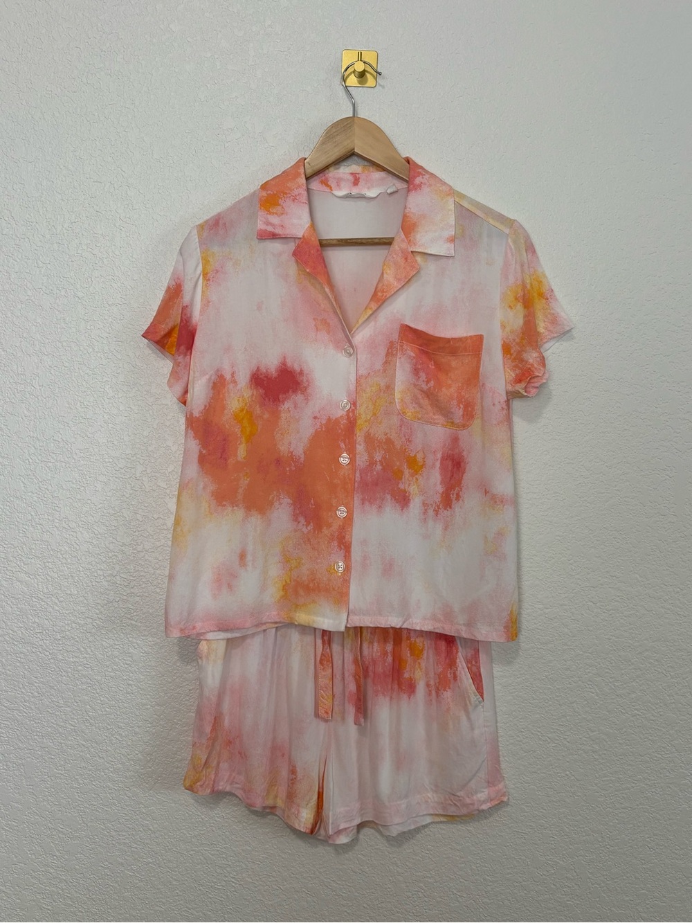 Candace Cameron Bure Coral, Pink & Yellow Tie-Dye Short Sleeve Pajama Set